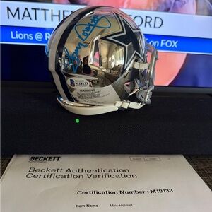 Dallas Cowboys Chrome Tony Dorsett Signed Mini Helmet Beckett COA